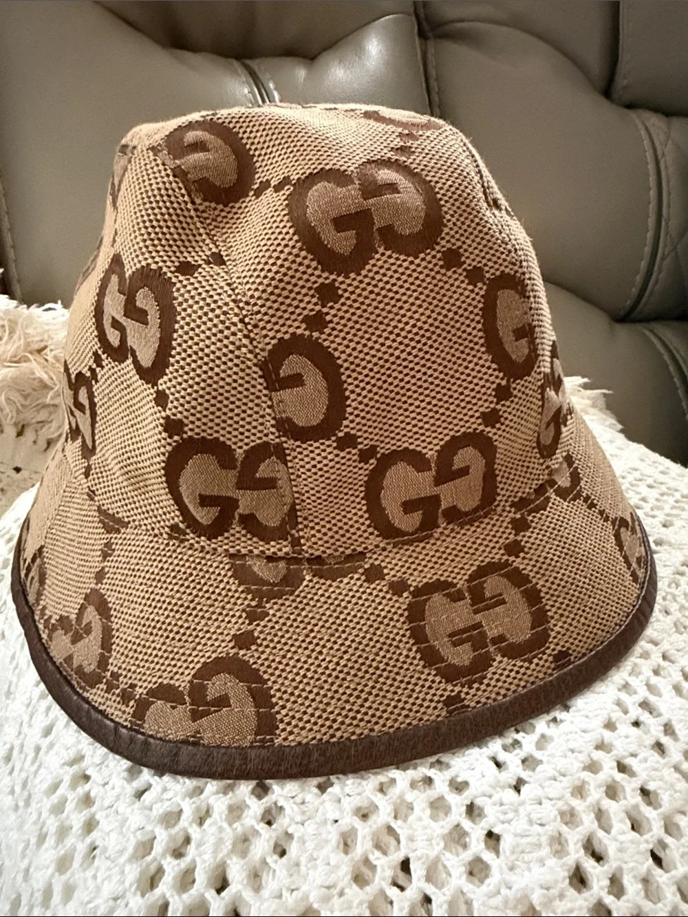 Gucci Tan & Brown GG Monogram Bucket Hat